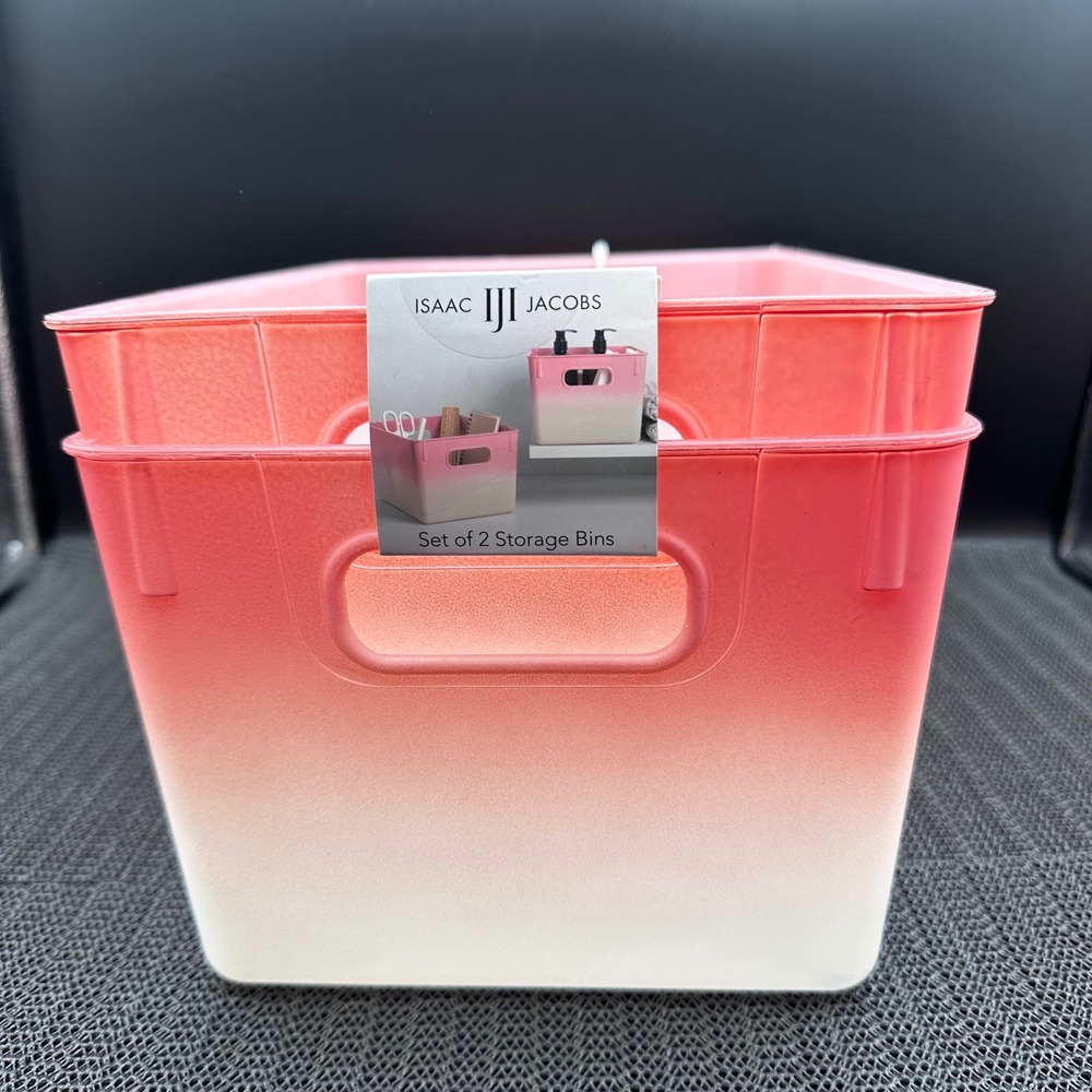 Isaac Jacobs Set of 2 Pink Ombre Storage Bins PB39-L2CG Plastic Organizers